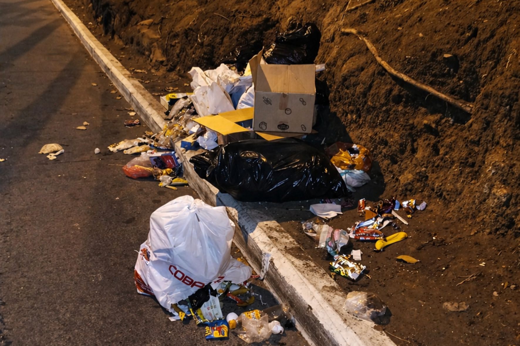 Durante la madrugada, algunos puntos de la ciudad amanecen con basura acumulada en banquetas, evidenciando el manejo inadecuado de residuos. (Foto: Jordy Jiménez / AUN)