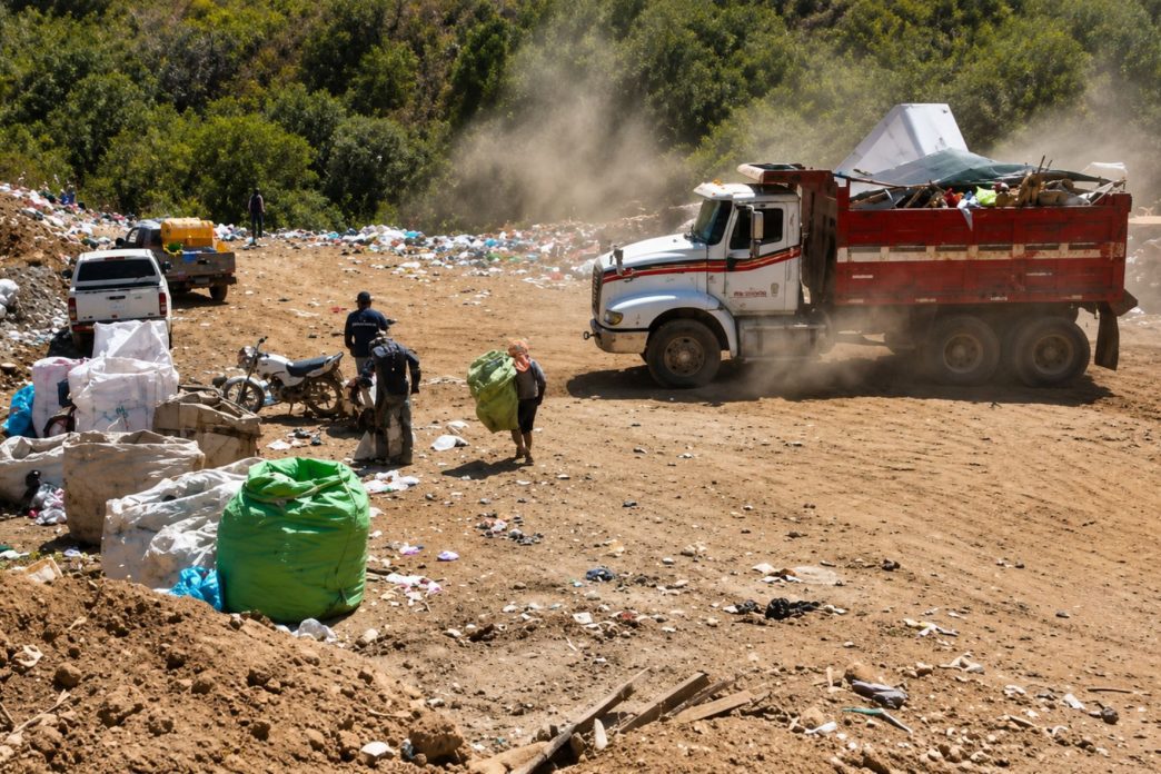 Con costales en mano, recicladores permanecen a la espera de los camiones que ingresan diariamente al vertedero del kilómetro 22. (Foto: Lesly Morales / AUN)