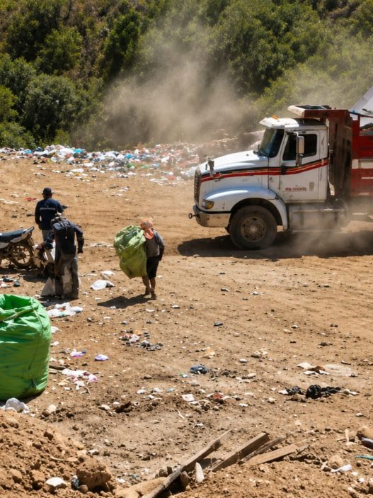 Con costales en mano, recicladores permanecen a la espera de los camiones que ingresan diariamente al vertedero del kilómetro 22. (Foto: Lesly Morales / AUN)