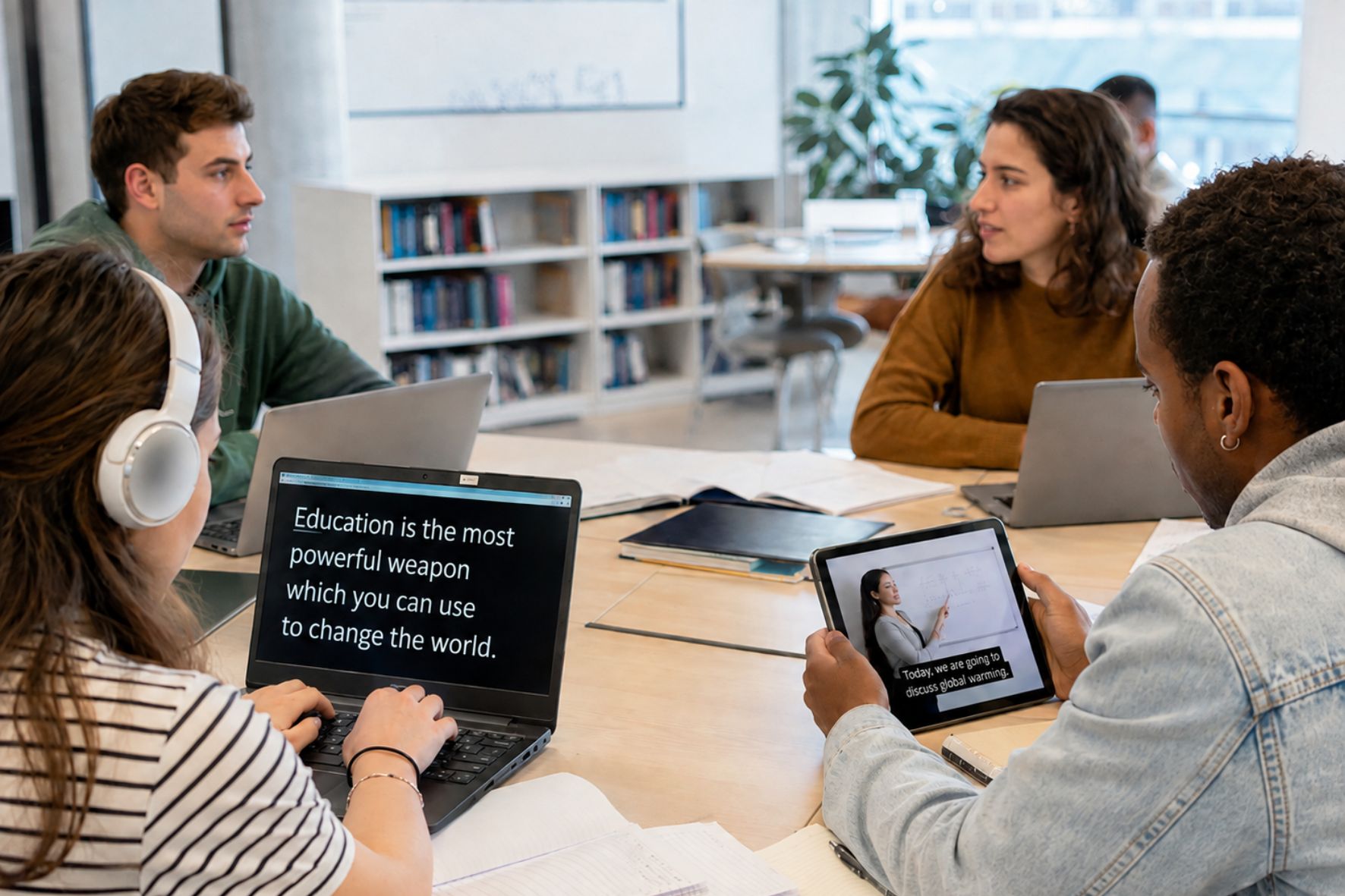 El uso de subtítulos, lectores de pantalla, ampliadores de texto y otros recursos digitales puede contribuir a reducir barreras y facilitar una educación más inclusiva. (Foto: GEMINI / AUN)
